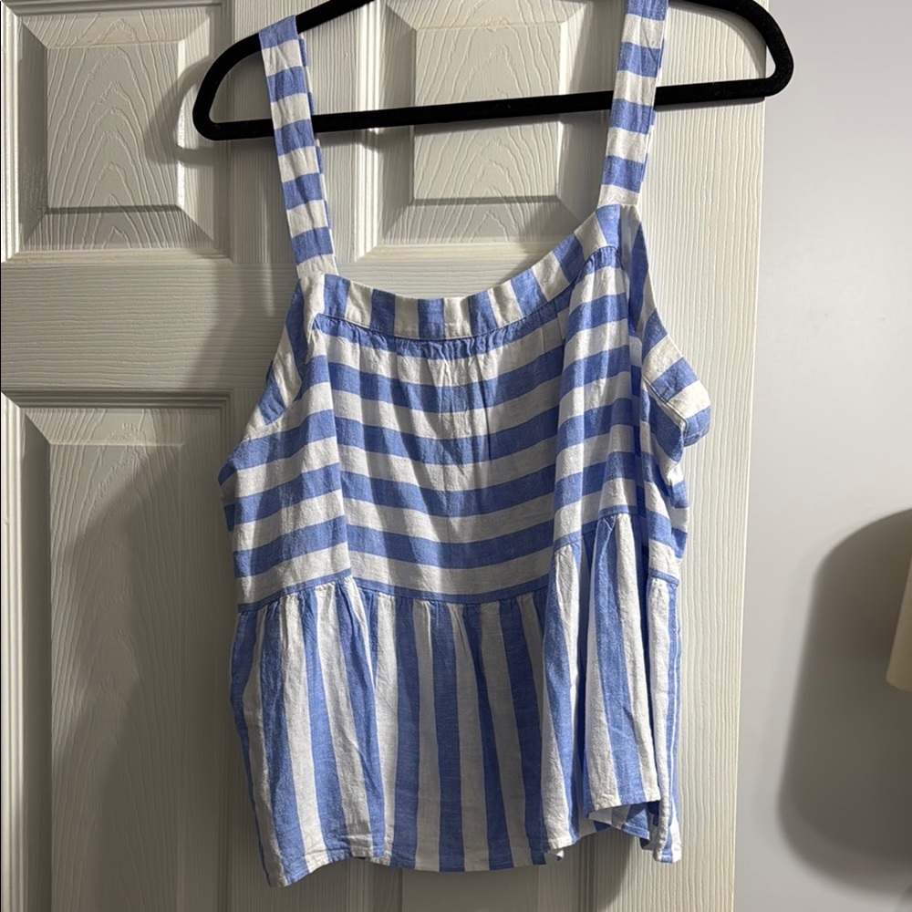 Blue and White Striped Women's Top